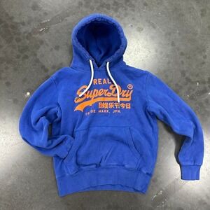 Superdry blue Fluffy loungewear hoodie with orange accents Sz Med